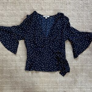 BB Dakota Navy and White Dot‎ Blouse Size M